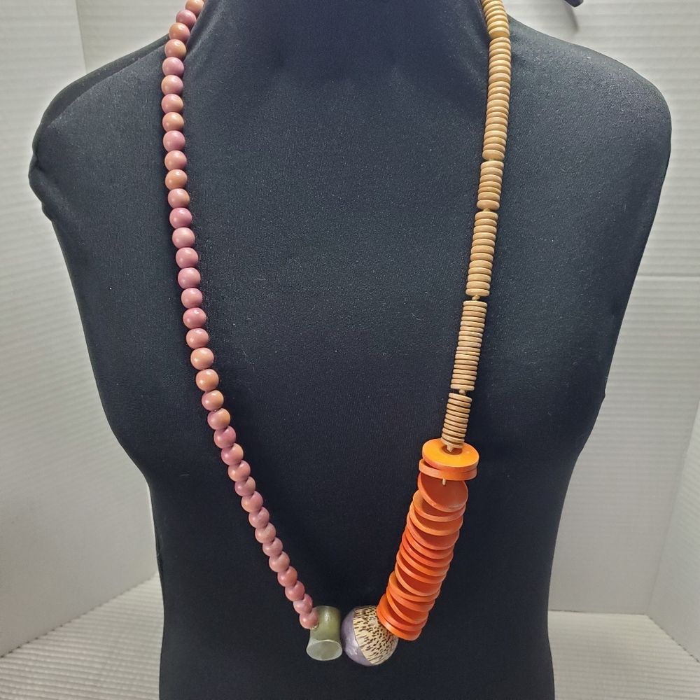 Anthropologie Bead Statement Necklace Chunky Orange Purple Colourful 36"